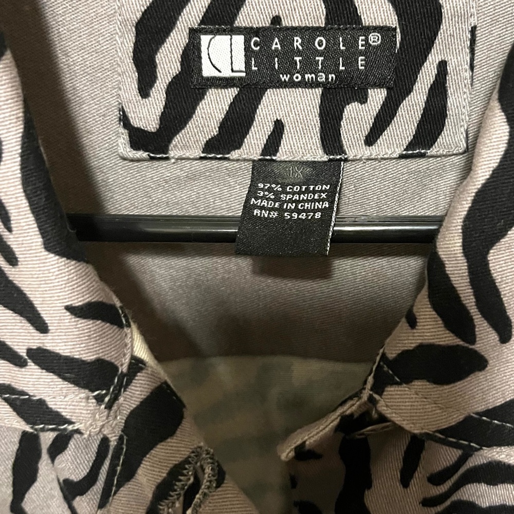CAROLE LITTLE Woman, Animal print Bomber/Jean Jacket, Size 1X, black/grey, Chic!